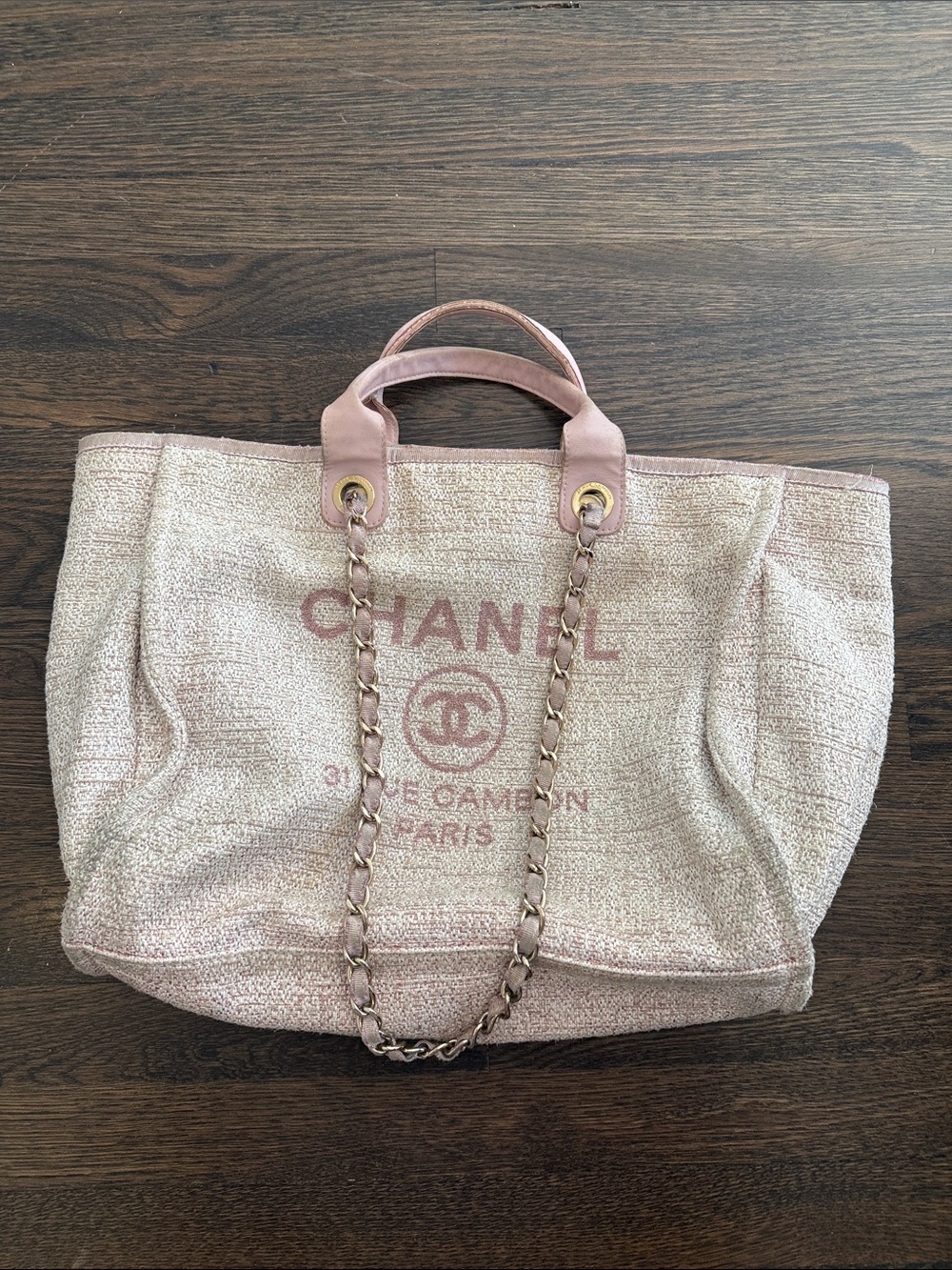 Authentic Chanel Large Pink Tweed Deauville Tote